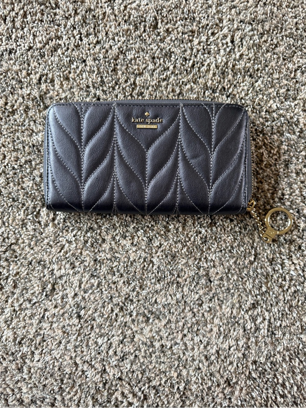 kate spade Gray Quilted Zip-Around Wallet with Gold Key Ring